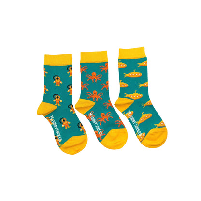 Kid’s Socks | Diver, Submarine, & Octopus | Fun Socks