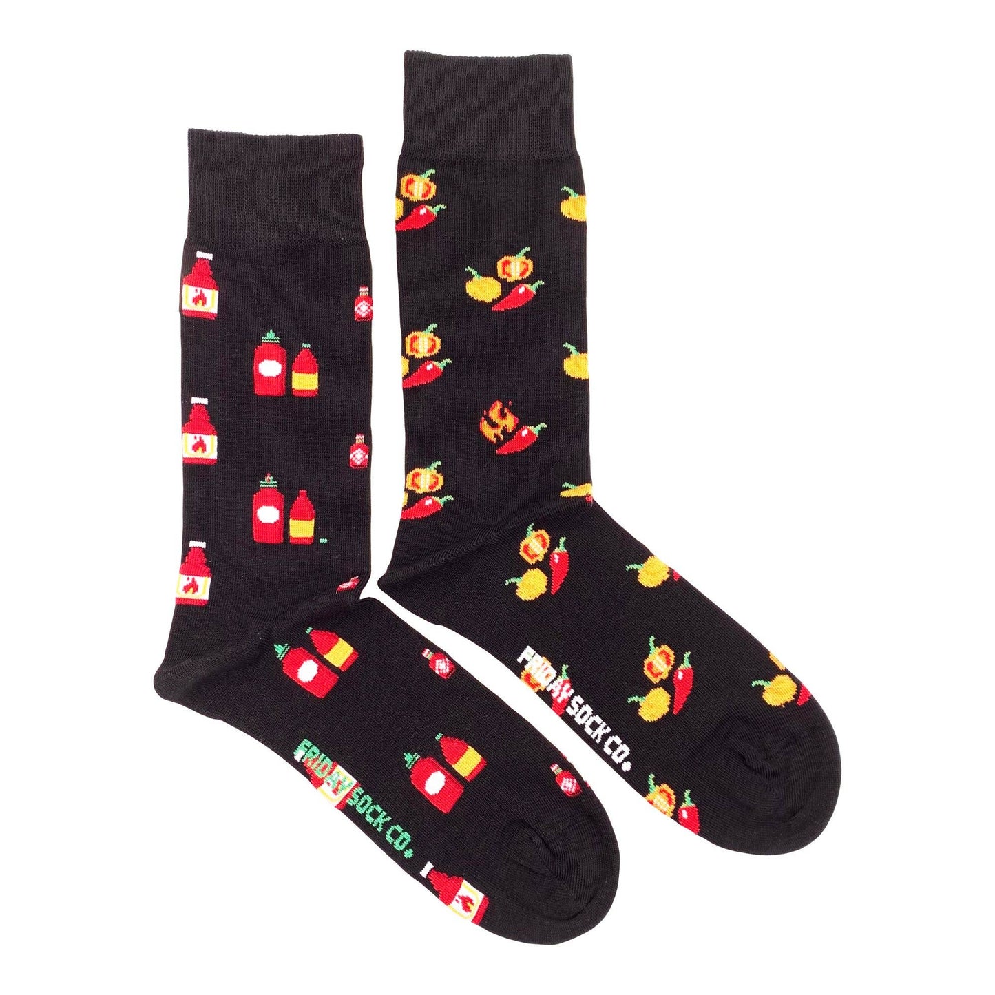 Fun Men's Socks | Hot Sauce & Peppers | Silly | Mismatched
