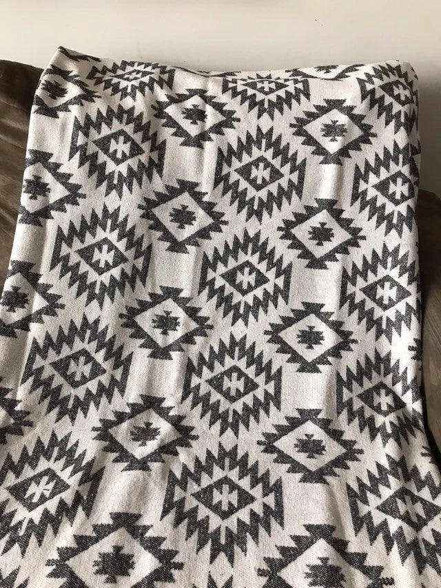 White With Dark Grey Southwest Print Blanket Throw